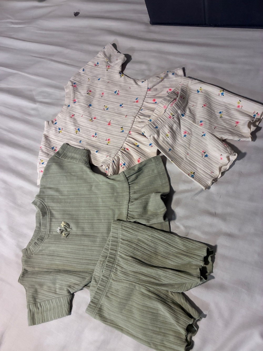 Cat & Jack Two-Piece Ribbed Sets in Sage Green & Cream Floral